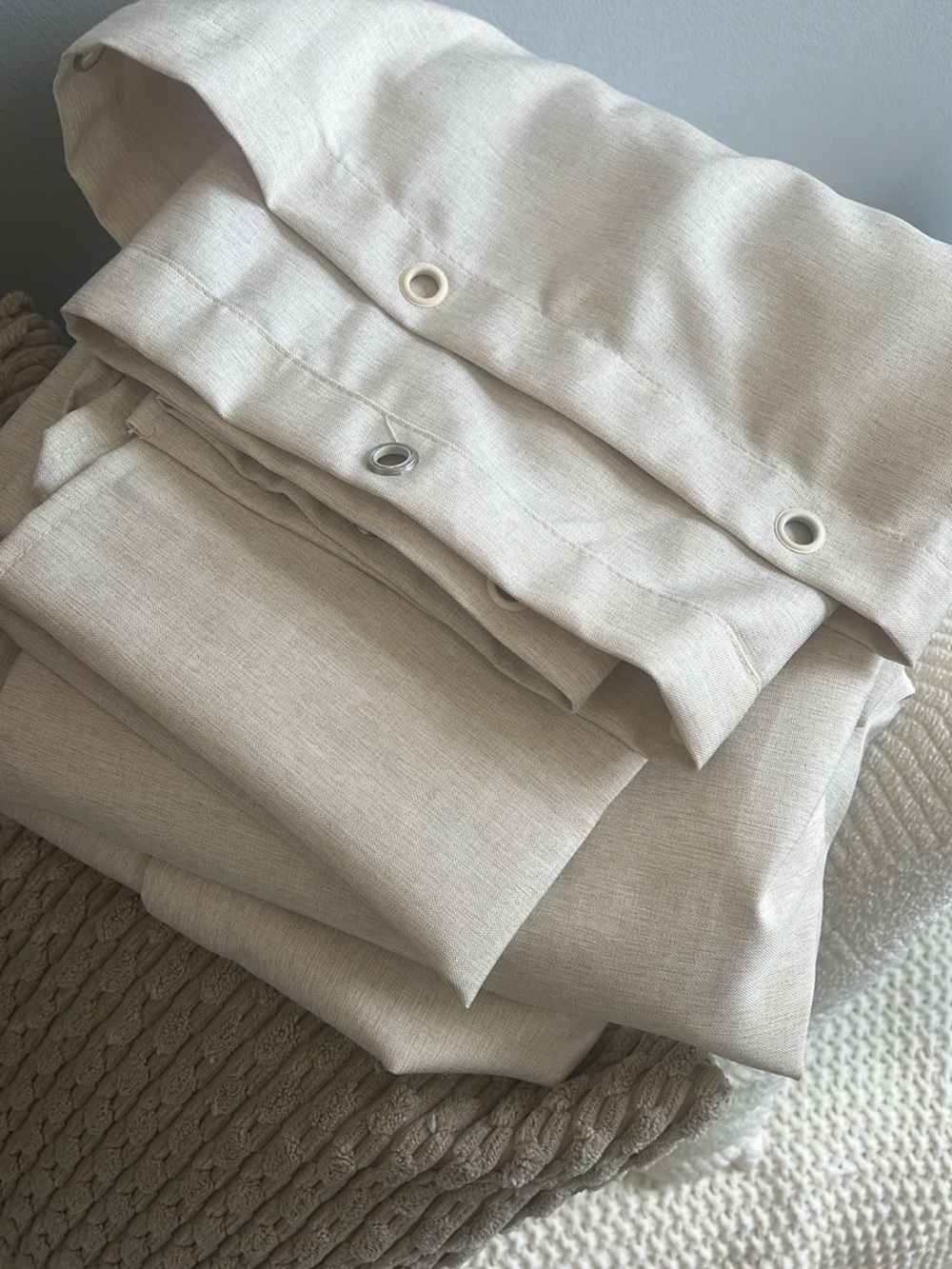 Neutral Eyelet Curtain Panels - Light Linen Look